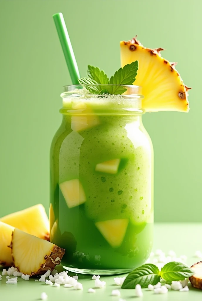Pineapple coconut smoothie with spirulina for a natural green color