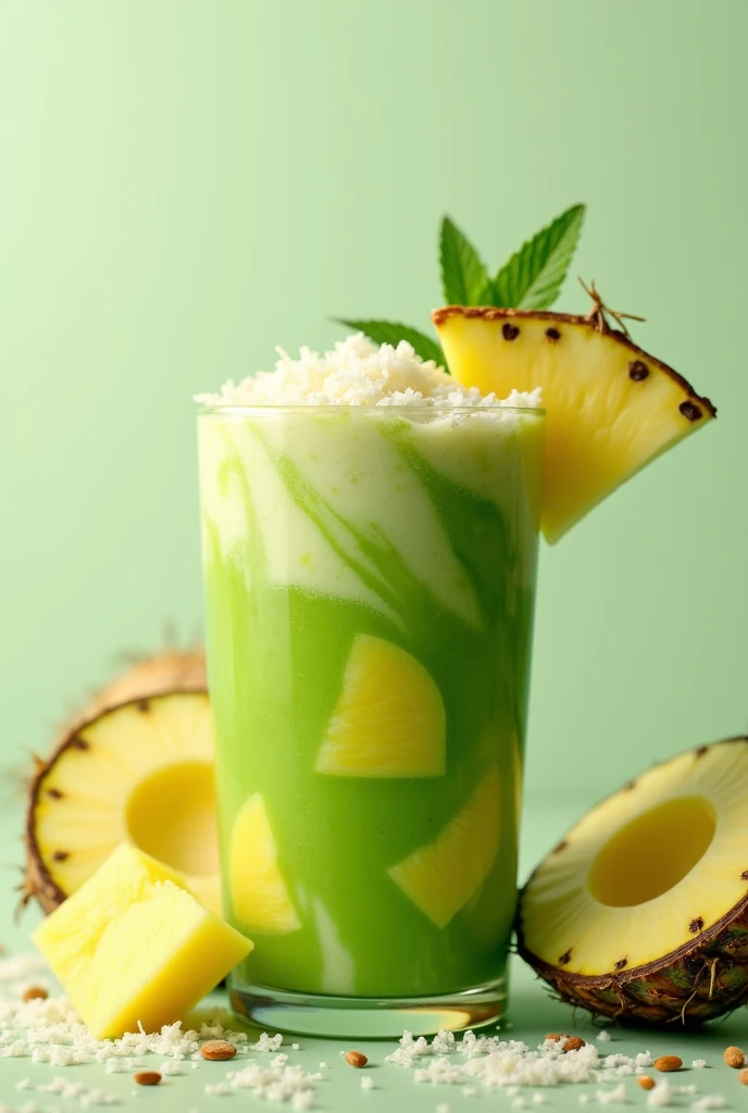 Pineapple coconut smoothie with spirulina for a natural green color