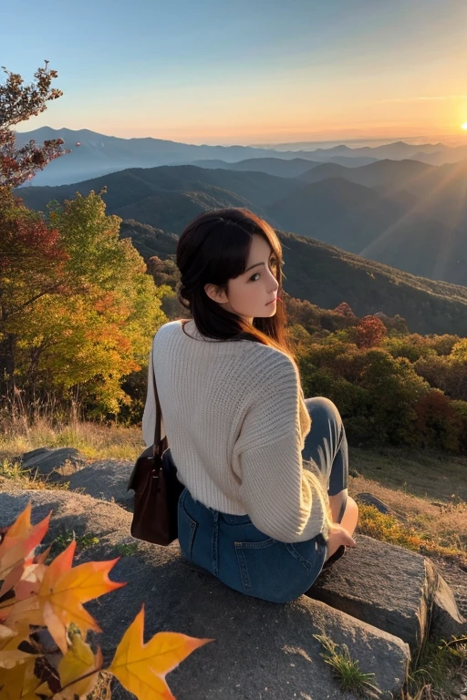 Mountain、autumn leaves、sunset