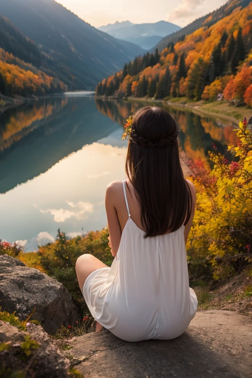 Mountain、autumn leaves、sunset