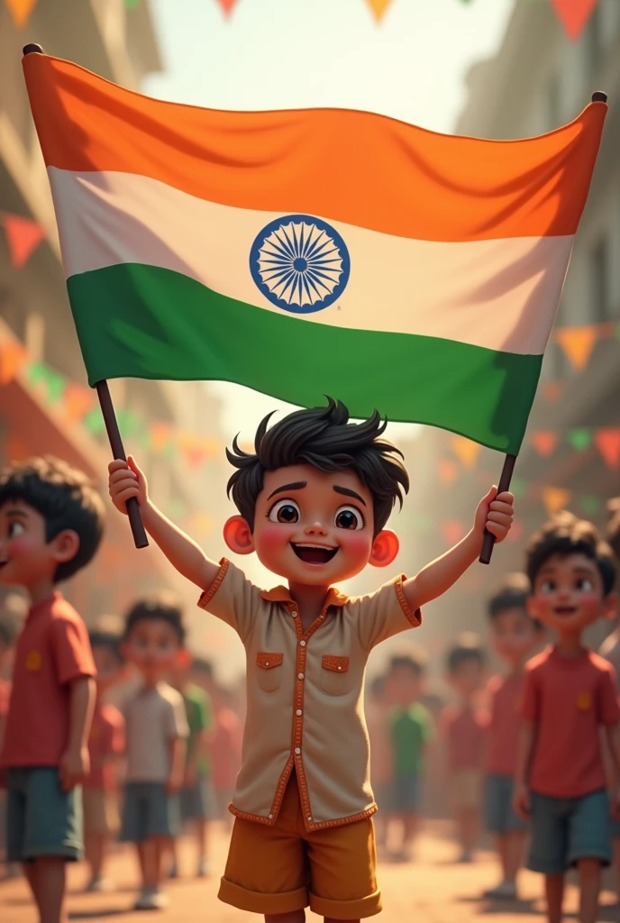 A boy with india flag in independence day