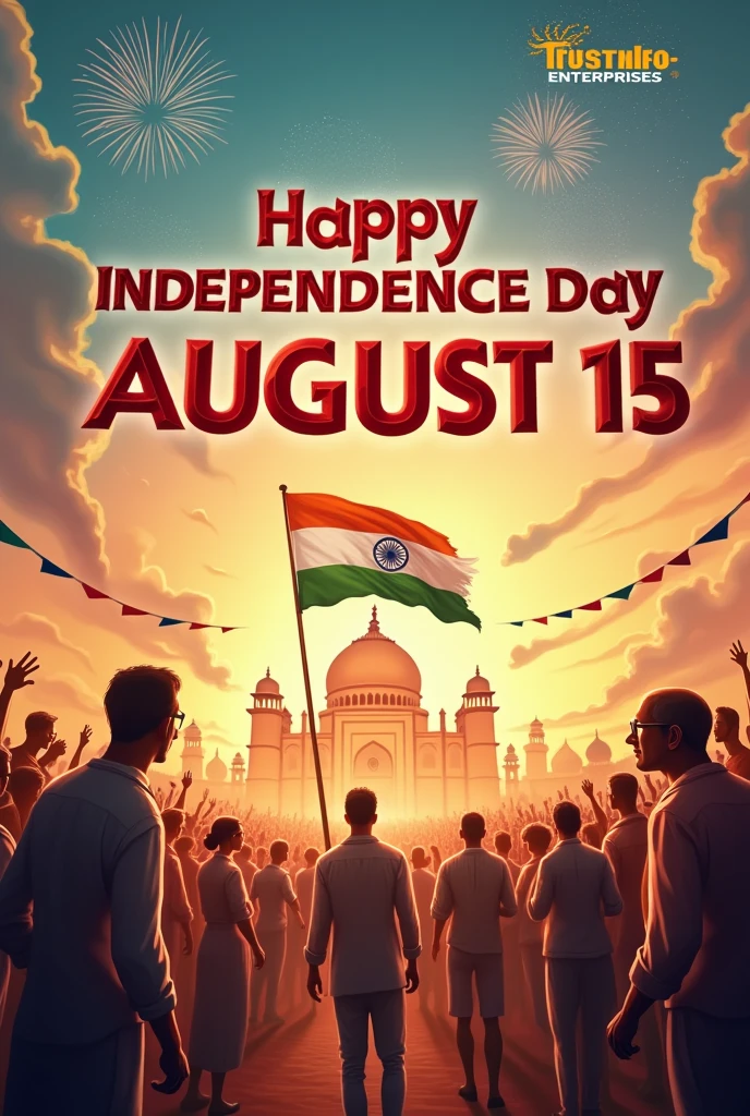 Showing Independence Day of India and text of Independence Day August 15 and “Trust Info Enterprises” in red