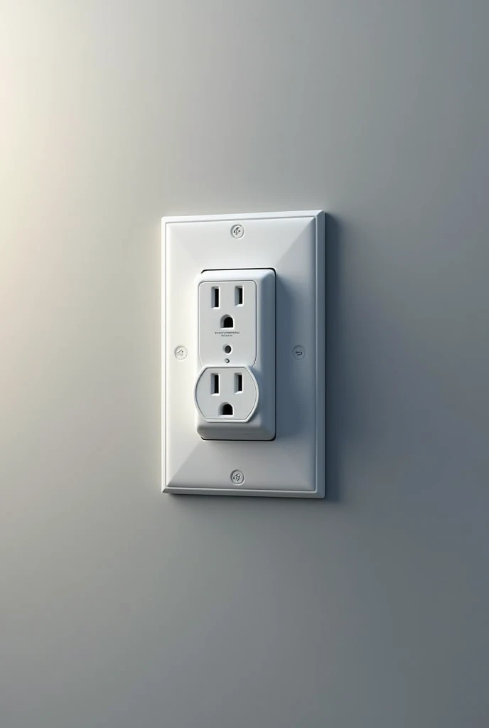 App Interface: On the phone screen, you’d see a simple app showing the status of plugged-in devices, energy consumption, and alerts
Shape and Design: The smart outlet cover looks like a standard electrical outlet cover but is slightly bulkier to accommodate the sensors and electronics.

Features:

Central Panel: In the center, there’s a small, sleek display or LED indicator.
Sensors: Tiny, unobtrusive sensors are embedded around the edges.
Connectivity: A small port or symbol indicating Bluetooth or Wi-Fi connectivity.