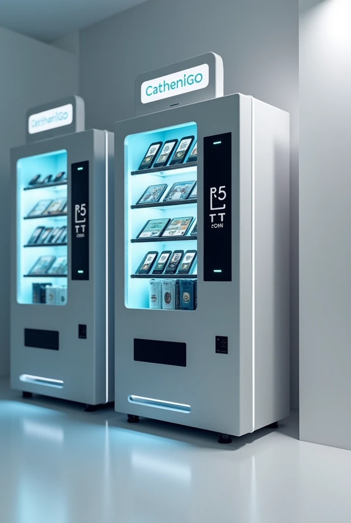 a poster with power bank vending machines, touch and go screen, open door to pick up power bank, no merely hi-tech