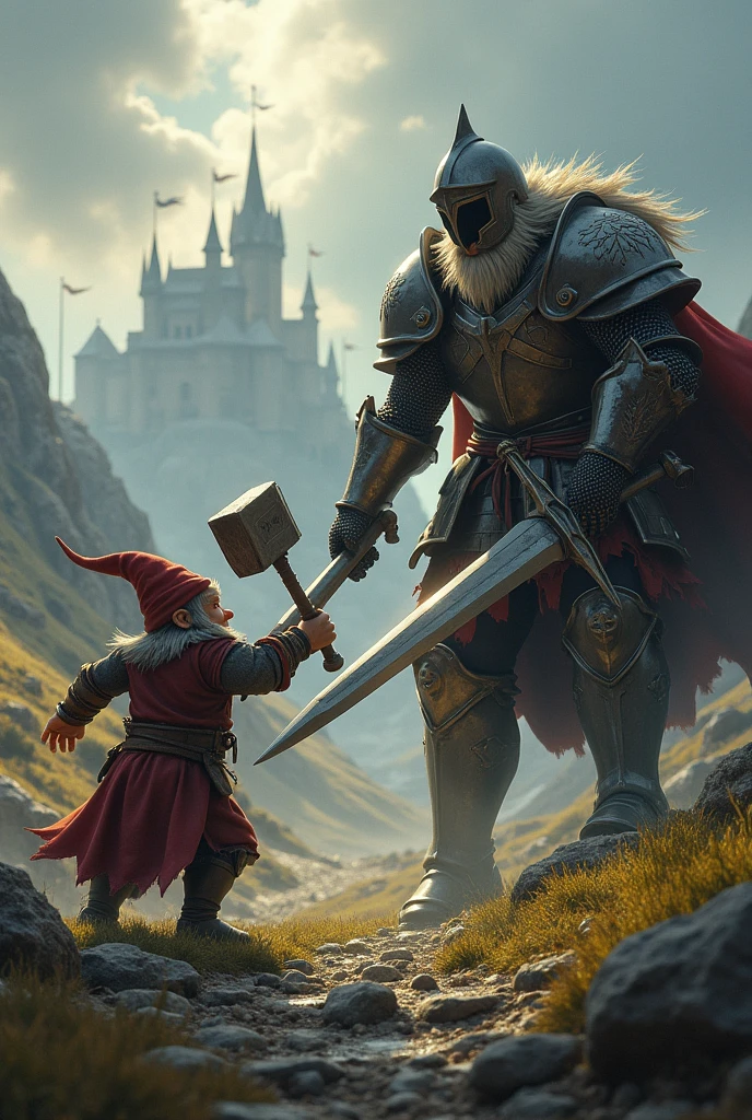 A gnome who's fighting a knight