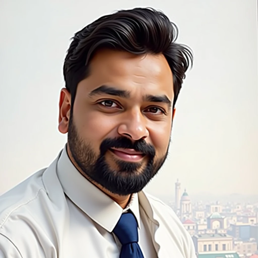 Indian kurta with hold Indian national flag ,background city view 