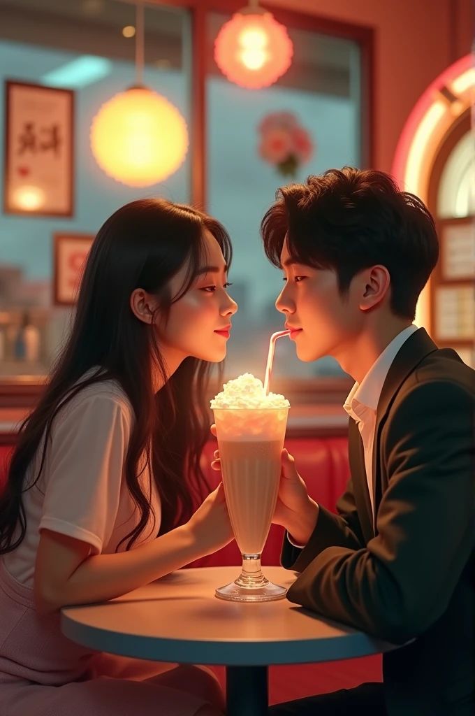 Pareja coreana con milkshake 