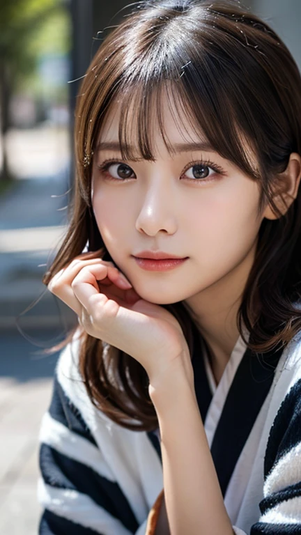 (Kimono)、randome pose、(top-quality,masterpiece:1.3,超A high resolution,),(ultra-detailliert,Caustics),(Photorealsitic:1.4,RAW shooting,)Ultra-realistic capture,A highly detailed,High resolution 16K human skin close-up、 Skin texture is natural、、The skin looks healthy with an even tone、 Use natural light and color,1人,japanes,23years old,kawaii,A dark-haired,Middle hair,,smil,,(depth of fields、chromatic abberation、、Wide range of lighting、Natural Shading、)、