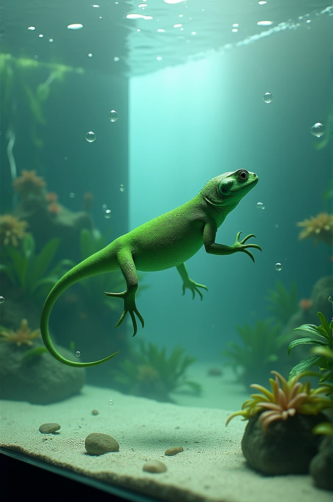 lizard swimming in a water tank 