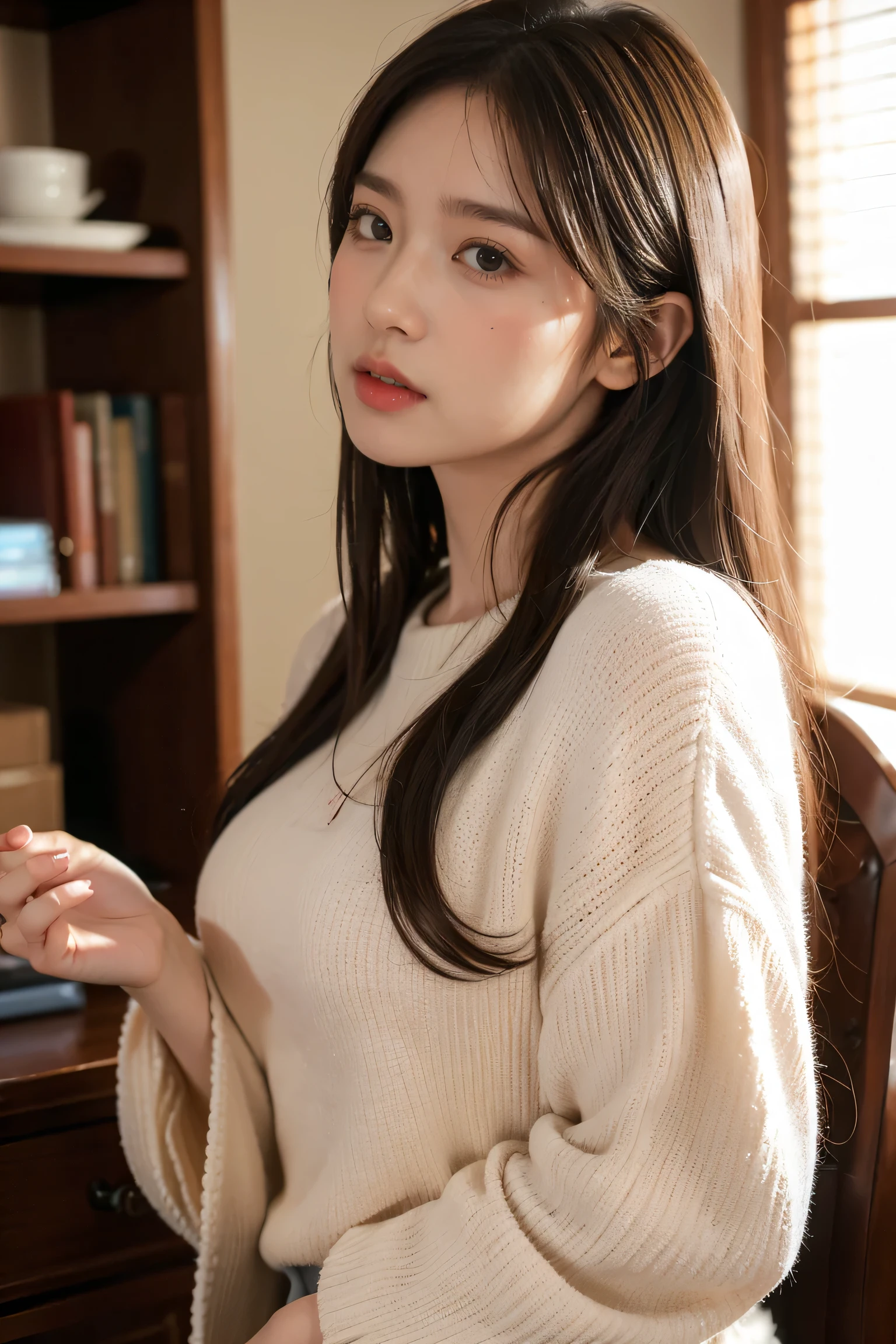 Urzan-6500-v1.1, (RAW Photos:1.2), (Realistic:1.4), Beautiful detailed girl, Very detailed eyes and face, Beautiful and detailed, Ridiculous, 信じられないほどRidiculous, Huge file sizes, Very detailed, High resolution, Very detailed, Highest quality, Tabletop, one person&#39;s, , ((Very detailed)), ((Dynamic pose))), (Camel Toe), (Open your mouth)),((Droopy eyes)),((Round face)),((Curl the inside of your hair)), （avert your eyes：1.1),Face close-up、Upper Body、Black costume、With bangs、((thin))、the body is slim、((Looking down)、((Eyes Wide Open))、(Black office suit))、((Formal office suit))、skirt、shout、Sing a song、Open your mouth,