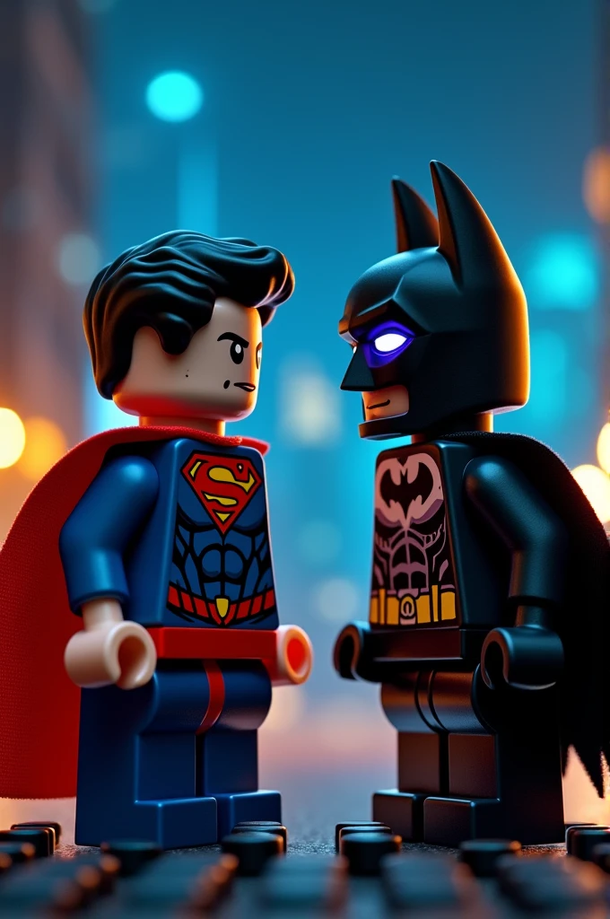 Superman and Batman in lego art, night