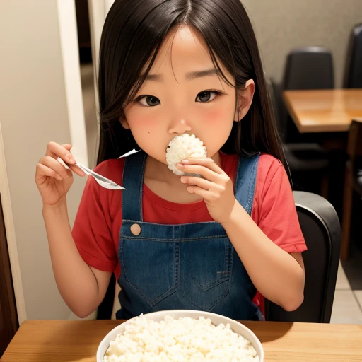 The act of putting an onigiri (rice ball) into one's mouth