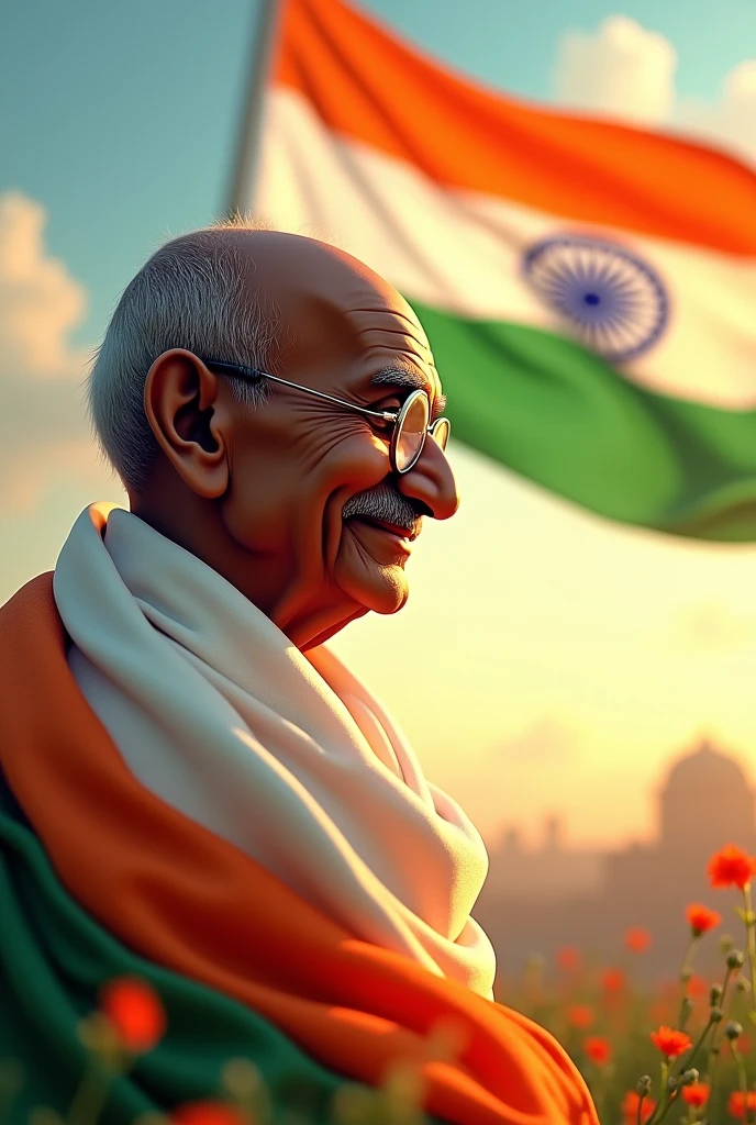 Create best image of 78th Indian independence day .
With images of Gandhi ji and national flag