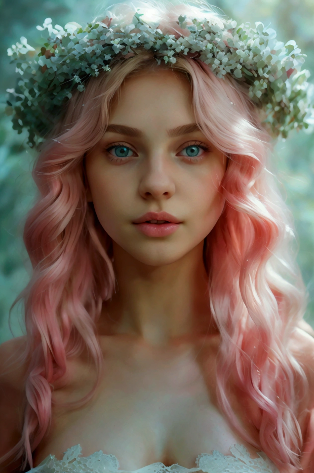19 year old Ukrainian girl, natural blonde hair, long silky hair, porcelain white skin, almond eyes, mint green eyes, small and thin perfect nose, oval lips, Hydrated lips, Natural Lips, bright pink lips, diamond shaped face, defined jaw, Skinny body, toned body, medium and rounded breasts, natural tits, small, pink nipples, thin and defined abdomen, normal arms, perfect hands with 5 fingers, natural nails, Wide hips, big buttocks, round buttocks, natural buttocks, shaved vagina, Perfect pink vagina, large toned legs, perfect white feet, pink soles, Feet with 5 toes, Full body photo, Skinny body, toned body, full body image