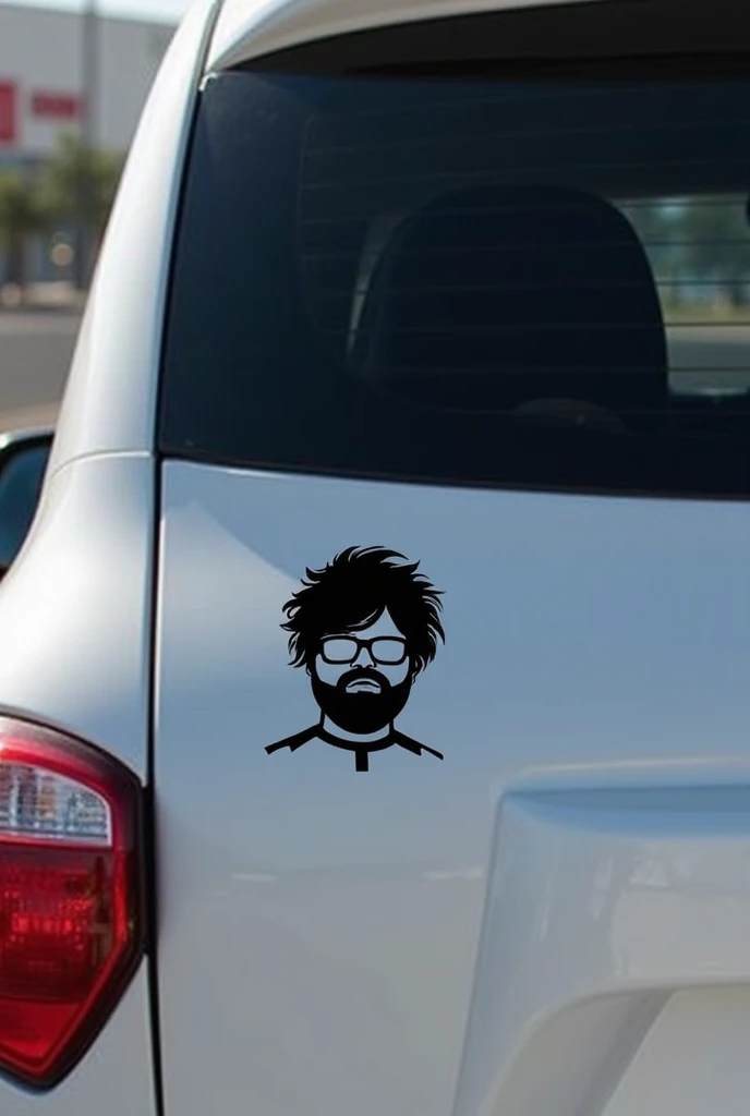 Small sticker of a man's outline silhouette with wavy hair and glasses for the rear window of a 2024 Toyota Rush.