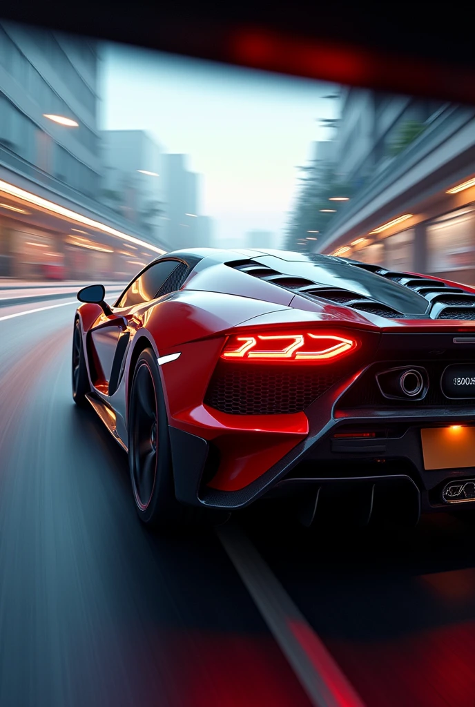 a high speed sports car driving at high speed, view from steering wheel, speedometer showing very high speed, detailed car interior, fast motion blur, dynamic composition, cinematic lighting, vibrant colors, dramatic tension, photorealistic. Zoom photography, 8k, best quality