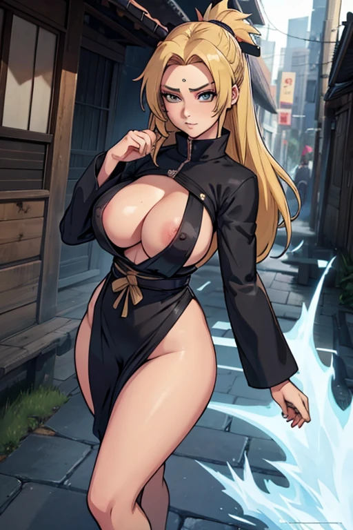 /upscale from front, solo, 1girl, tsunade, fully naked, huge boobs, naruto anime, full body