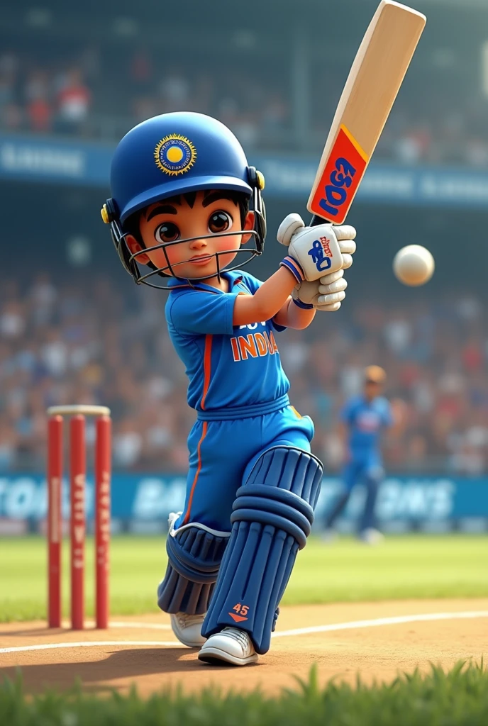 A boy wearing Indian cricket team jersey of Aryan jersey number 45 hitting six in match 