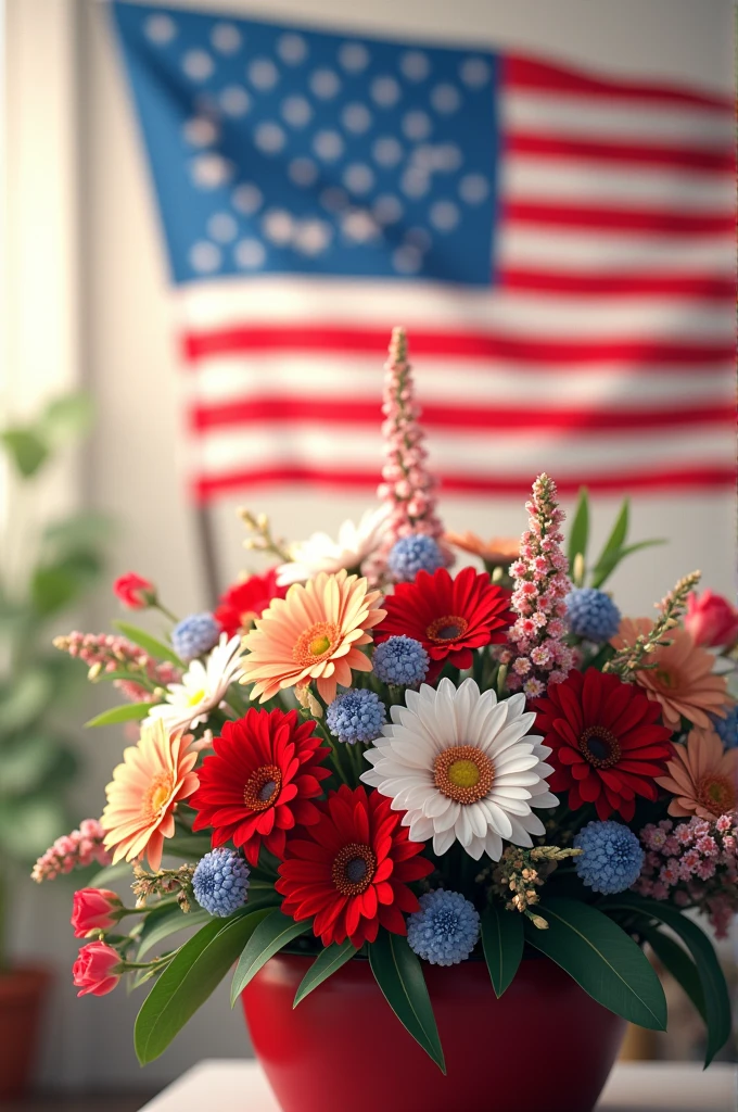 Happy Independence Day, flower and flag beutiful