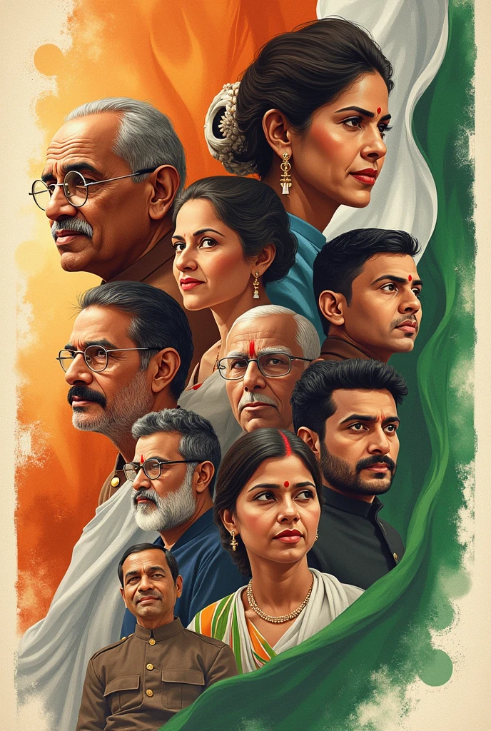 Create a poster of 78th indian independence day with the poster of all the freedom fighters
