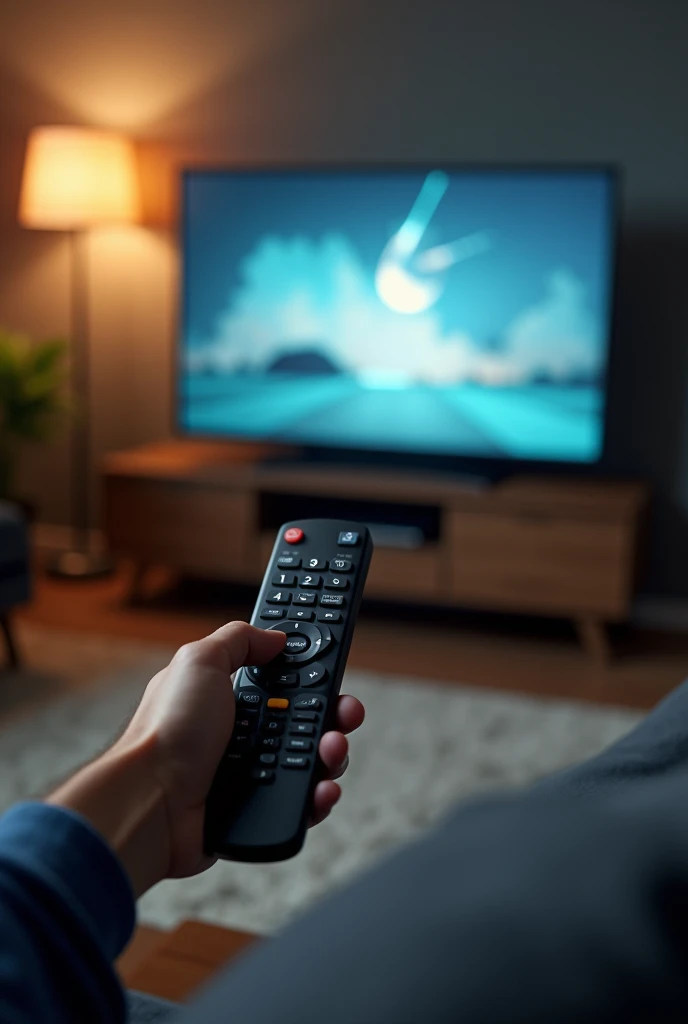 person with a remote control turning on the television