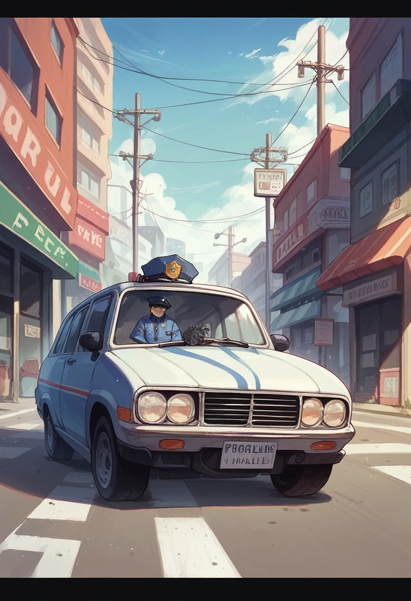 masterpiece, anime quality, Intersection Accident, Large trucks and light vehicles, policeman
