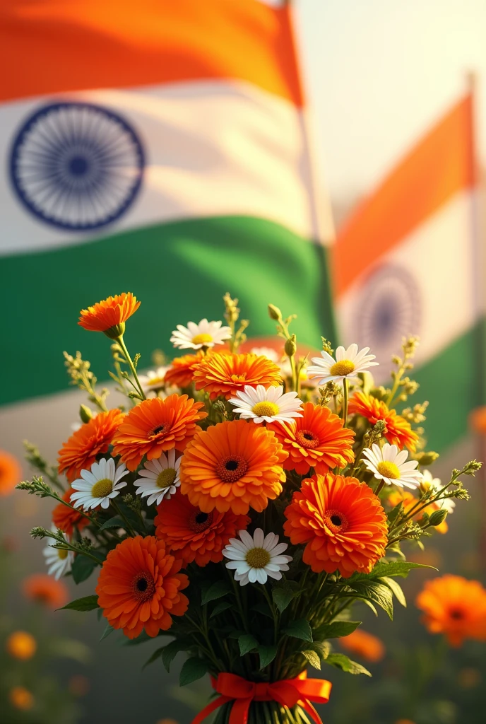India Happy Independence Day, flower and flag beutiful