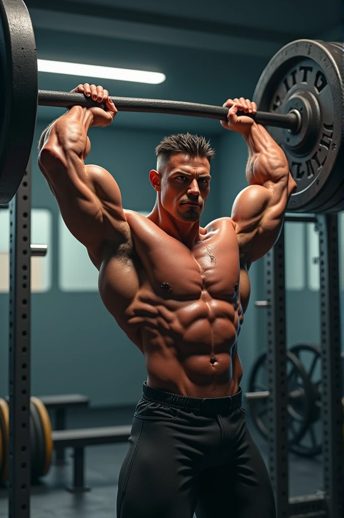 Make an image of the character Clarence lifting weights
