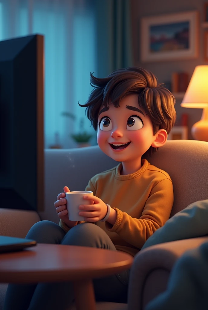 person watching TV happily

