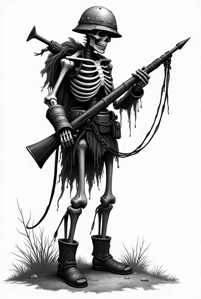Skeleton image with military helmet and weapon png
 black and white vector  for coloring 