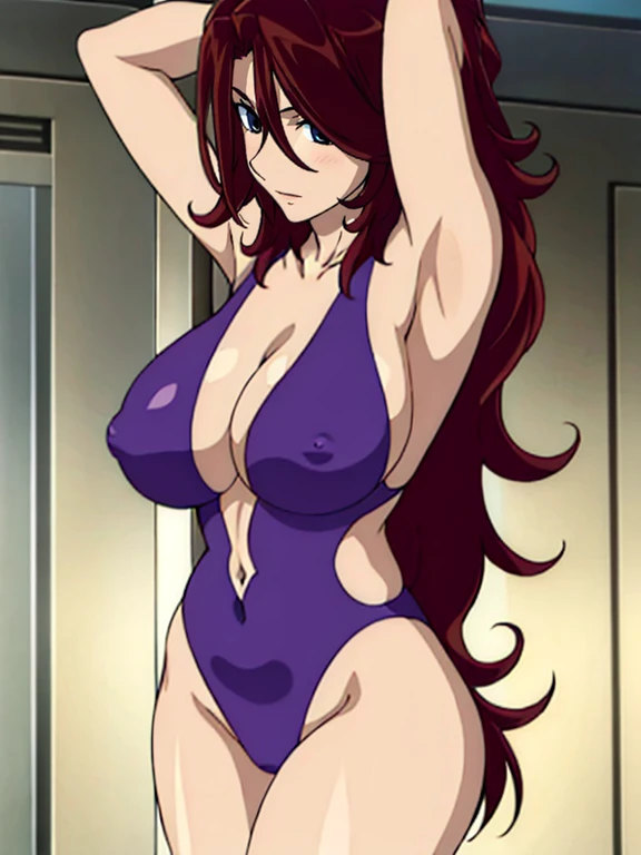 1girl, blunt bangs, wrestling gear, (purple hair:1.2), very long hair, looking at viewer,highly detailed background of wrestling ring,detailed eyes,depth of field,thighs, upper body, (solo:1.2), (cyberpunk city:1.1), cleavage, (finger on lips:1.1),Shiny skin, standing, big spring breasts, armpit line, little biceps,large breasts,perfect body,beauty,very huge breasts,narrow waist,bust size is 140cm over,sexy,soaked,seductive anime girl, oppai,biomechanical oppai,oppai proportions,Both hands are tied behind their backs and restrained,chikubi,Completely naked,not wearing clothes,naked,put both hands behind her back,zenra,shiny breasts,beautiful nipples,well-shaped breasts,Breast milk,Moaning,Sensual, Breasts I want to squeeze,Her pussy is completely visible,crying, Being raped by multiple men