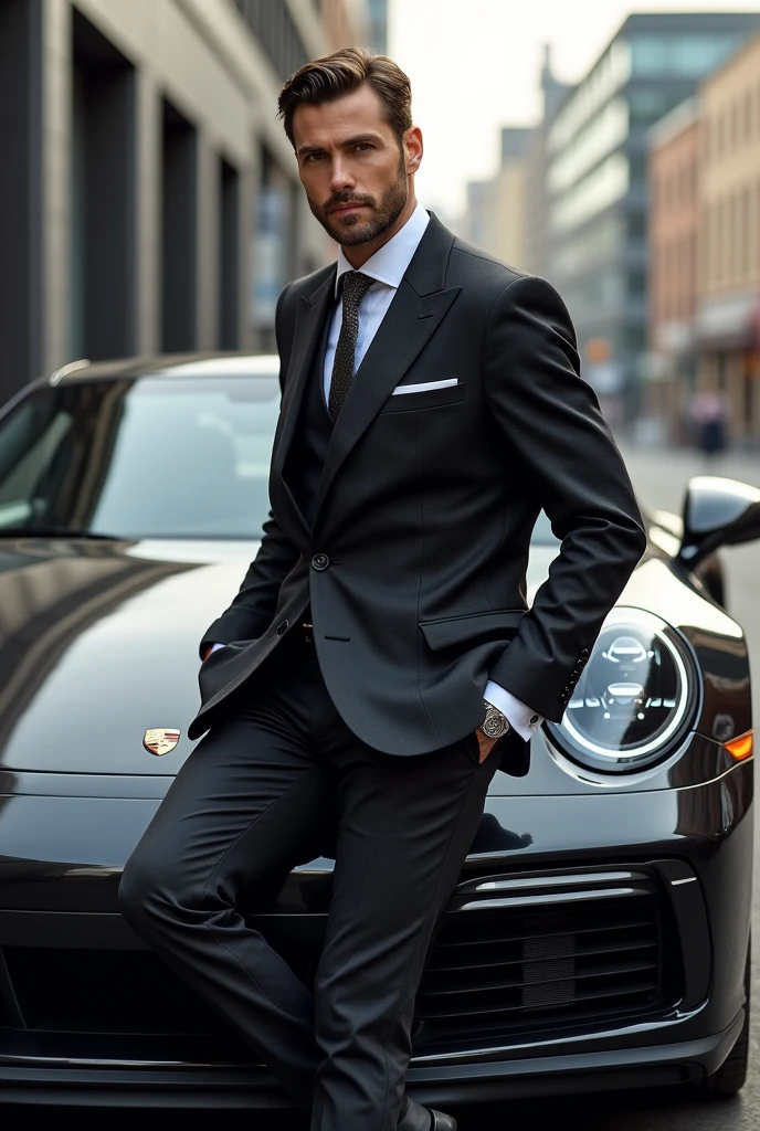 Man leaning against a Porsche 