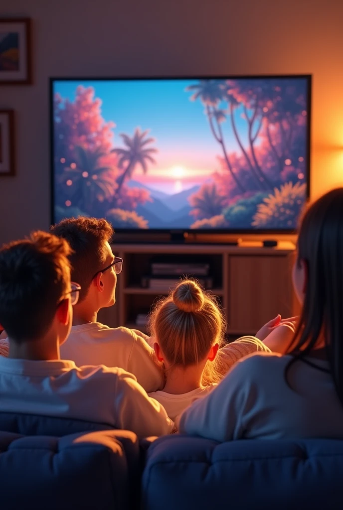 people watching TV happily

