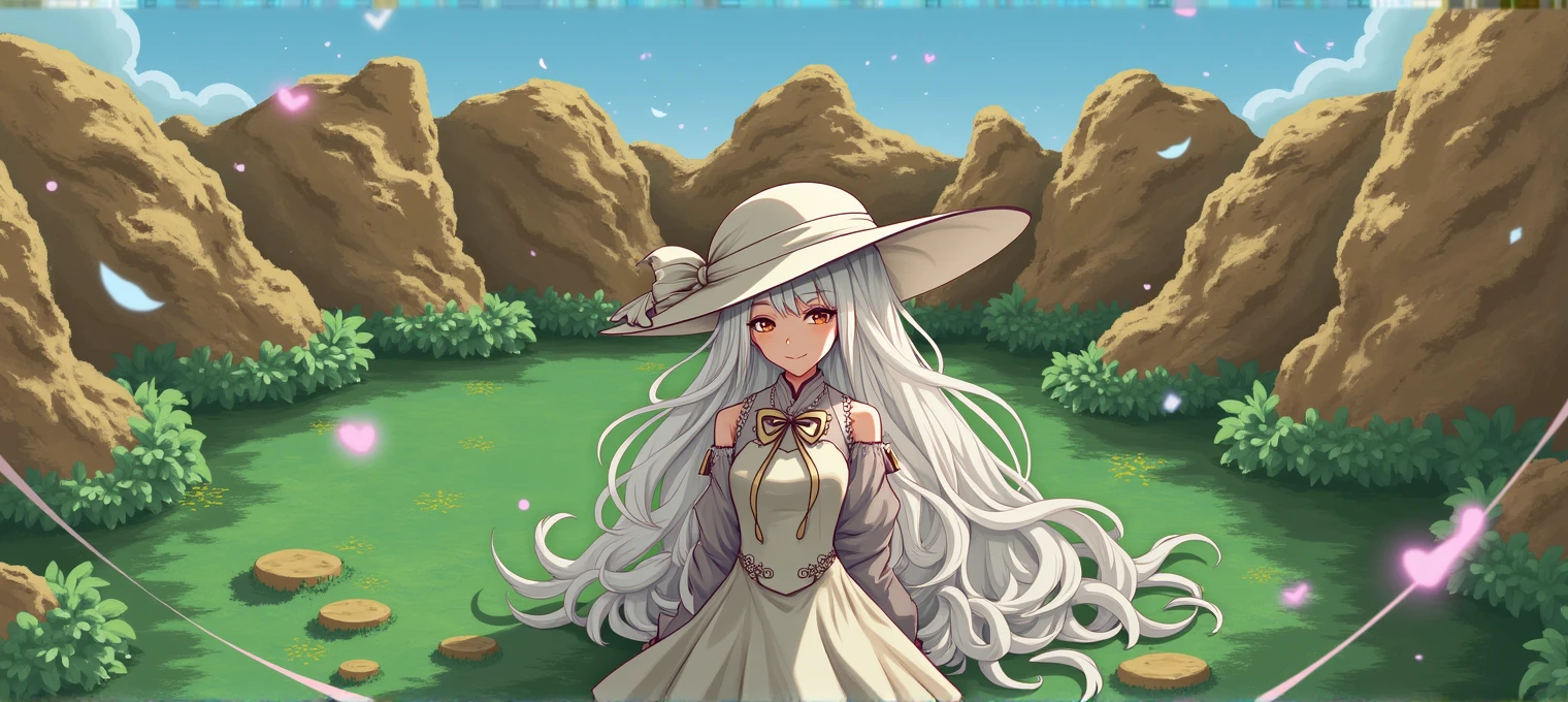 Anime character with white hair and white hat