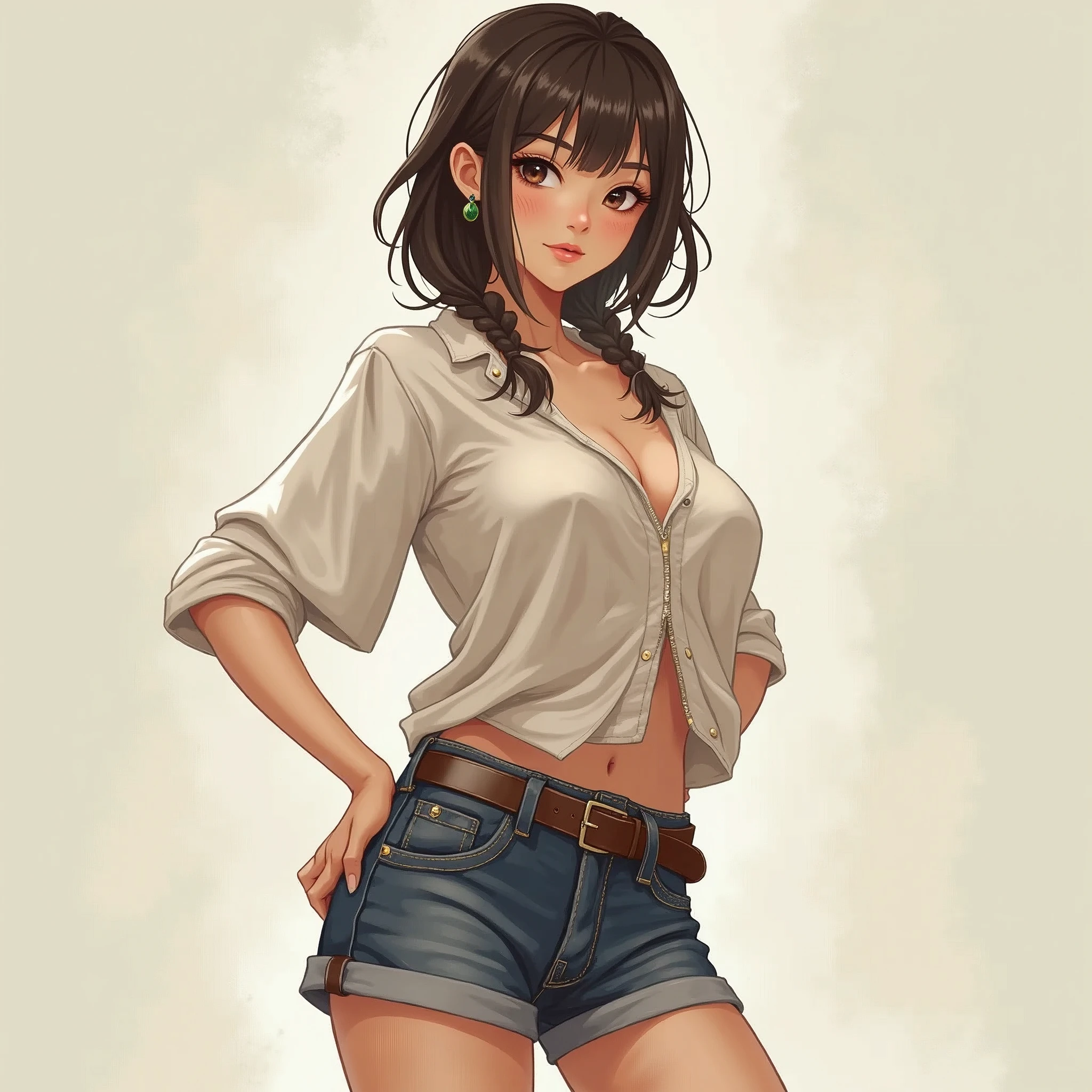 Anime woman with loose clothing