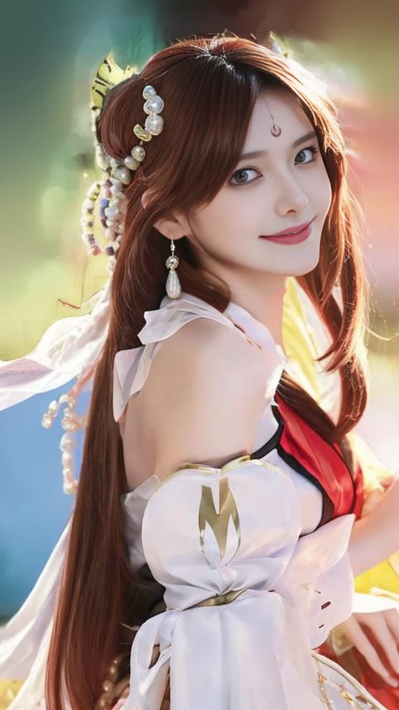 Diaochan from Sangoku Musou 8,masterpiece、1 cute girl、17-year-old high school student、smile,fine eyes、puffy eyes、bright outdoors,Bright downtown、highest quality, 超High resolution, (reality: 1.4), movie lighting、Japanese、Asian Beauty、Korean、super beautiful、beautiful skin、body facing forward、whole body,Upper body、(Ultra-realistic)、(High resolution)、(8k)、(very detailed)、(Beautiful and fine eyes)、(Super detailed)、 (wall-)、detailed face、bright lighting、professional lighting、looking at the viewer、look straight ahead、slanted bangs、brown hair、Nogizaka idol、Very large breasts，ditch，Lace panties