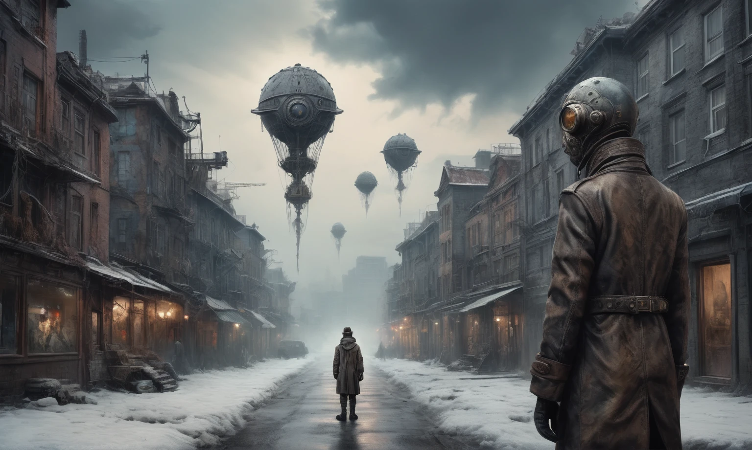 insane pilot from USSR ,pinhead, camouflage Rusty, Ambient in a meteorite ,graphite witch after a psychiatric clinic,winter,intricate landscape,slate grey atmosphere,film grain,faded,eyes extremely detailed,another world,view from height,once pretty face,eyebrow up,full body shot,ominous landscape, Simon Stalenhag,Nicola Samori,full body shot,beggar paladium The Alien Entity,Technicolor,natural skin textures, hyper realism, hyper detailed,Extremely detailed,High contrast,Masterpiece,Realistic,Ultra Detailed, intricate details,realistic humid leather,extremly intricate,Epic Realistic, cinematic style,irina yermolova,high contrast,hdr,extremely detailed, deep night landscape,masterpiece,intricate details,faded,eyes extremely detailed, high detailed eyes,8k resolution,RAW,retina, Nikon Z9,China,tkt style, transition between two art styles, Ink painting to photorealism, Double contact, X-ray, Creative, vivid light, masterpiece, fantasy, Abstract Surrealism, super detailed, high resolution, stop:35;Her skin is pale, almost translucent,ancient rock,a hot air soars through the layers of clouds, revealing a colossal and enigmatic cityscape nestled within. The buildings in this ethereal city are adorned with intricate details and exude an aura of mystery. Above the cityscape, lend an enchanting touch to the scene. steampunk. The intricate mechanics create a sense of wonder and fascination, as if stepping into a dreamlike realism