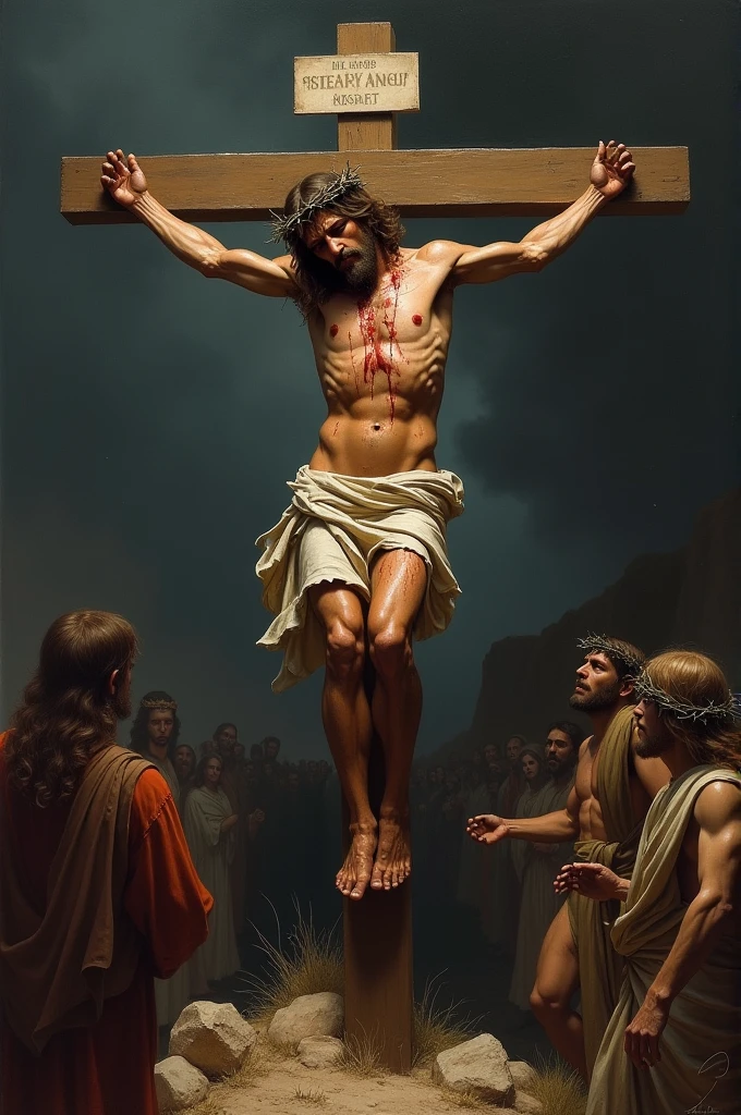 Jesus on the cross and bleeding 