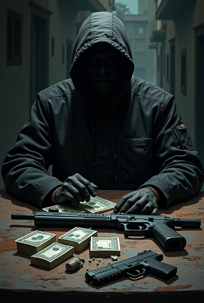 Thumbnail for a trap song called ENDECALO, with singers OZZIE PR X BIG NILO X ERU14 where drugs, money and weapons are seen and no people come out