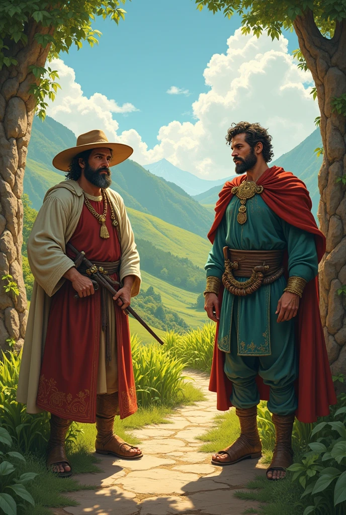 **Title: The Rich Man and the Poor Man**
Once upon a time in a small village nestled between lush green hills, there lived two men whose lives couldn’t be more different. One was a wealthy merchant named Alaric, known far and wide for his vast fortune. The other was a poor farmer named Jarek, who barely managed to provide for his family, yet was known throughout the village for his kindness.
Alaric lived in a grand mansion at the edge of the village. His wealth was a result of shrewd business deals and a single-minded pursuit of profit. He was respected but feared, for he had a heart as cold as the gold coins he treasured. People whispered that Alaric cared more for his money than for any living being.
Jarek, on the other hand, lived in a small, humble cottage with his wife and three children. Though his clothes were worn and his table never full, Jarek was rich in a way that Alaric could never understand. He was rich in love, and his heart overflowed with compassion for others. Whenever anyone in the village needed help, Jarek was there, whether it was sharing his meager food or offering a shoulder to cry on.
One summer, a terrible drought struck the village. The crops withered in the fields, and water became scarce. The villagers were desperate, but Alaric, who had stored grain and water in abundance, refused to share any of his resources. “I worked hard for my wealth,” he declared. “Why should I give it away?”
Meanwhile, Jarek’s small farm was suffering the same fate as everyone else's. He had little to offer, but he shared what he had with his neighbors, even if it meant going hungry himself. Every evening, he would gather the children of the village in his yard, telling them stories to lift their spirits and keep their minds off their growling stomachs.
One day, a traveler arrived in the village. He was an old man with a long beard and a walking stick, his clothes dusty from the road. He went from door to door, asking for water and food, but was turned aw