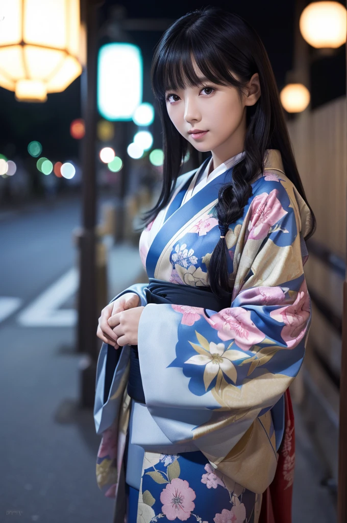 (kimono)、(Highest quality,masterpiece:1.3,Ultra-high resolution,),(Ultra-detailed,Caustics),(Photorealistic:1.4,RAW shooting,)Ultra-Realistic Capture,Very detailed,High resolution 16K for human skin、 The skin texture is natural、、The skin looks healthy、The color is also uniform.、 Use natural light and colour,One Woman,Japanese,,cute,Black-haired,Mid-length hair,(Depth of written boundary、chromatic aberration、、Wide range of lighting、Natural Shading、)、(Outdoor lighting at night:1.3)、(it's snowing:1.2)、(Hair swaying in the wind:1.2)、(Reflective snow:1.2)