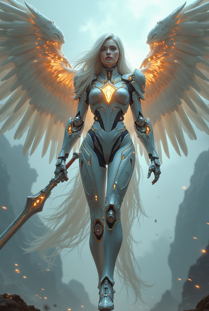 archangel michael,war effect,REAL - style image of a woman with a sword in a field, cyberpunk art inspired by Leng Mei, cgsociety contest winner, fantasy art, beautiful cyborg angel girl, angel knight girl, as a mystical valkyrie, battle angel, angel in sexy mithril armor, mechanized valkyrie girl, unreal engine 4k wallpaper, wraith from apex legends, epic angel wings