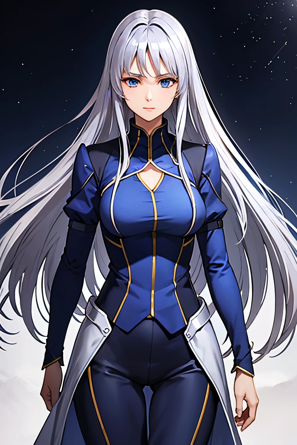 （（（Highest quality、first class、masterpiece、Normal body、8k、Detailed face、Ultra-precision、normal hand、Normal refer to、５refer to、Highest）））、Eternal Frail、Silver Hair、Long Hair、kind、clear、pure、Blue Suit overlooking the Valley、Grey D Gundam G Generation"