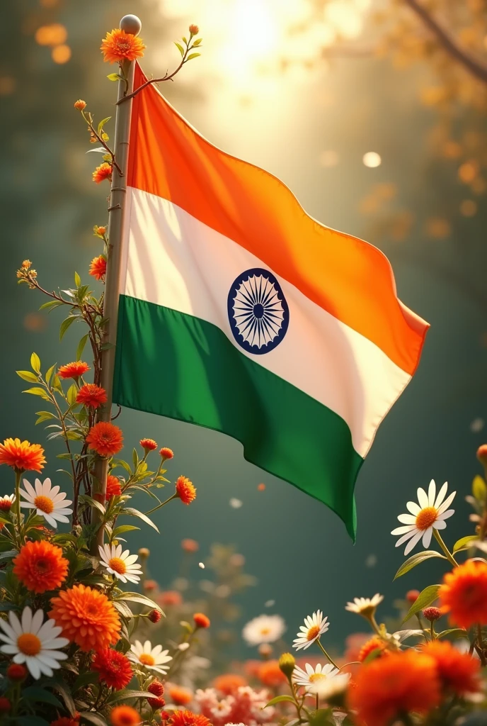 Indian flag with flower decoration
