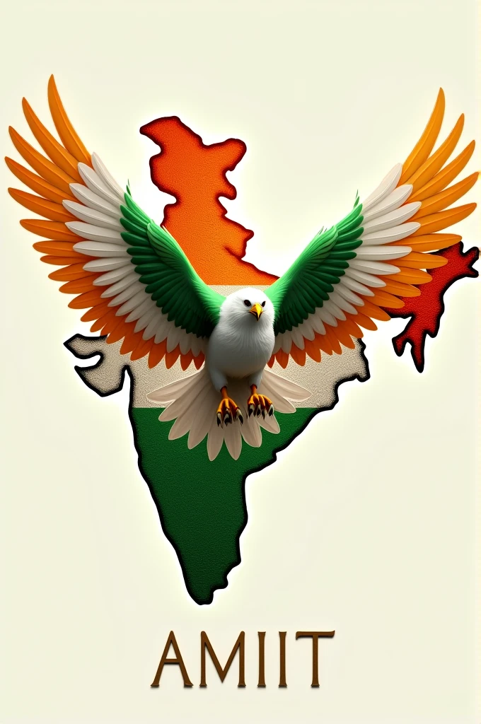 Bird wings in indian flag tricolour with india map and down name AMIT