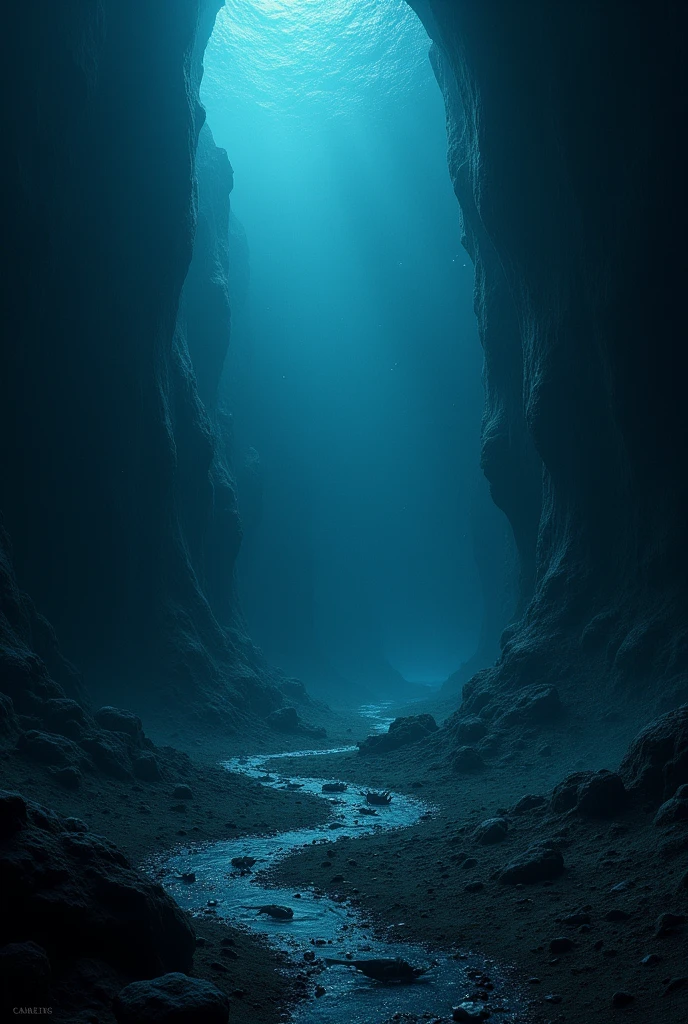 The abyssal zone is the deepest part of the ocean, which starts at approximately 4.000 meters deep. enviroment: It's a dark and cold environment. Sunlight does not reach this depth, then everything is shrouded in complete darkness. The temperatures are very low, usually around 2 to 4 degrees Celsius.
ground: The bottom of the abyssal zone is composed mainly of mud and fine sand. There may be features such as seamounts and deep valleys. The terrain is generally flat or slightly sloping.
fauna: The creatures that live there are adapted to the extreme pressure and lack of light.. This includes species such as the abyssal fish., the giant squid, and several species of bioluminescent invertebrates that emit their own light to attract prey or communicate.
atmosphere: To capture the feeling of vastness and isolation, the background should look vast and empty. Add a sense of pressure with dark blue and black tones.