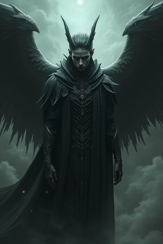 Create a dark male character, like an angel
