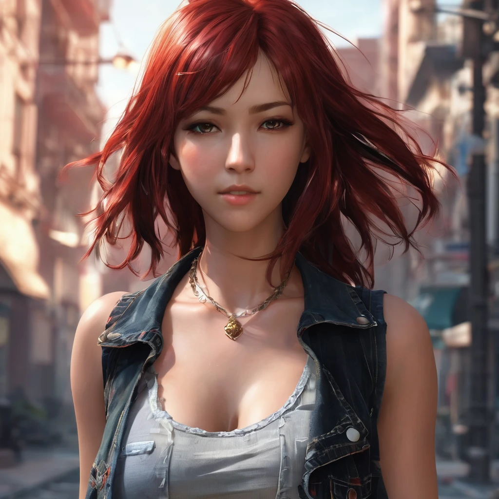 (top-quality、8K、32K、masterpiece、nffsw:1.3)、(Photorealsitic:1.4),18-year-old punk girl,turned around、Wacky punk hair,Radical punk fashion,Tank tops、、A pink-haired,Wacky makeup、A lot of tattoos、Street background、lensflare、depth of fields,blurry backround,,,,,,,,,,,,
