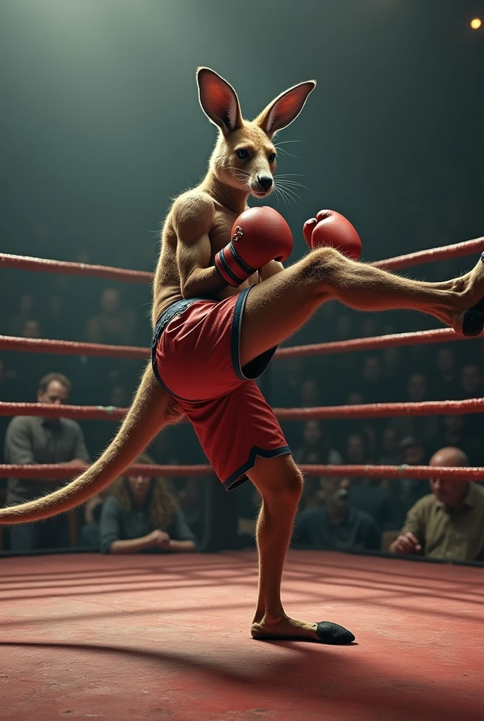 Kickboxing kangaroo fighting in a ring