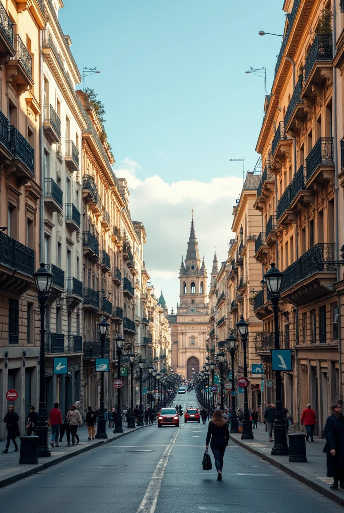 A realistic photo of Madrid City in a central area taken from a cell phone